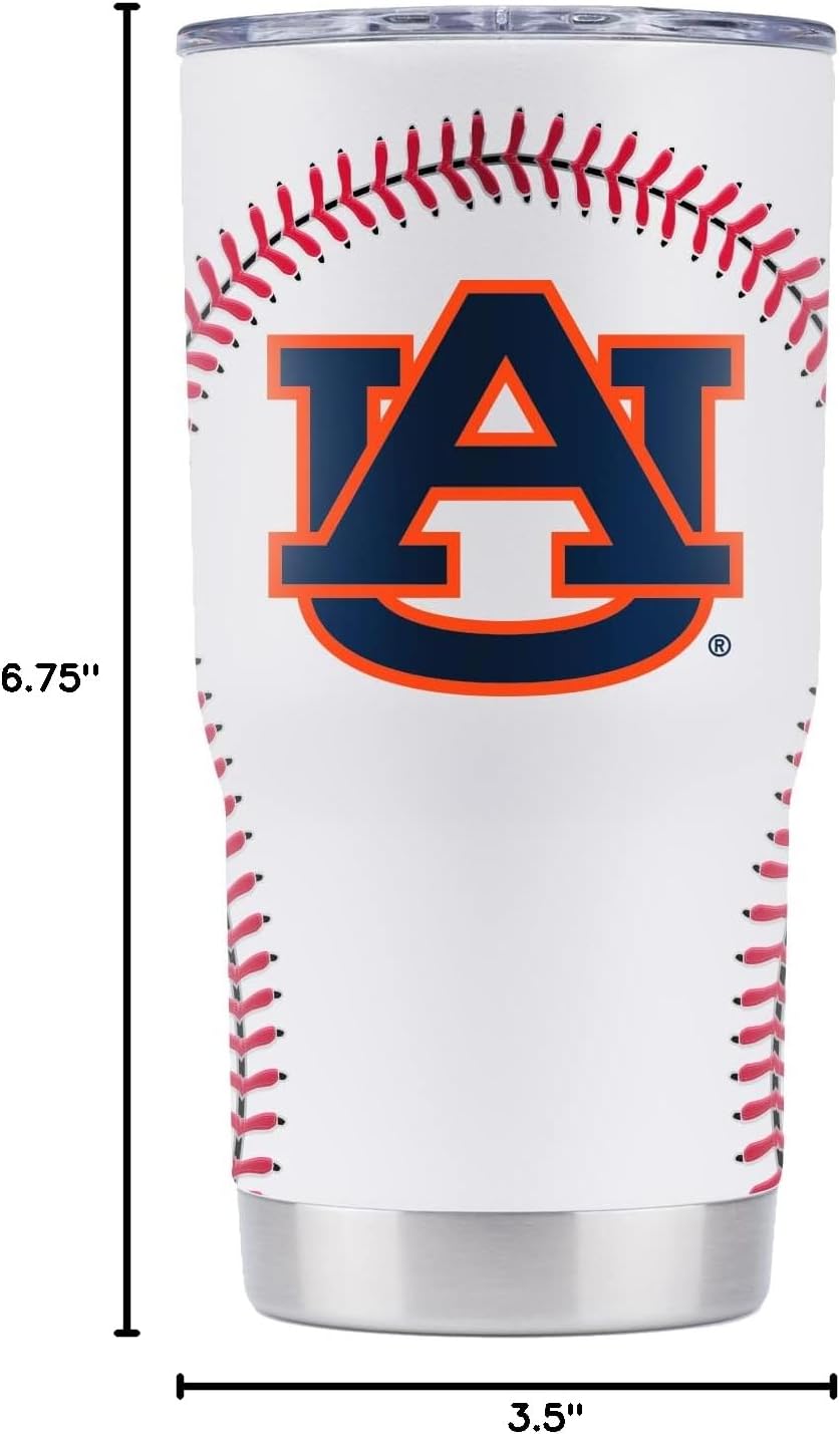 Gametime Sidekicks Auburn 20oz White Tumbler - Officially Licensed, 18/8 Stainless Steel, Double-walled, Vacuum-insulated, UV LED Printed Logos, Sweatless, Stays Hot/Cold - Baseball Full Wrap