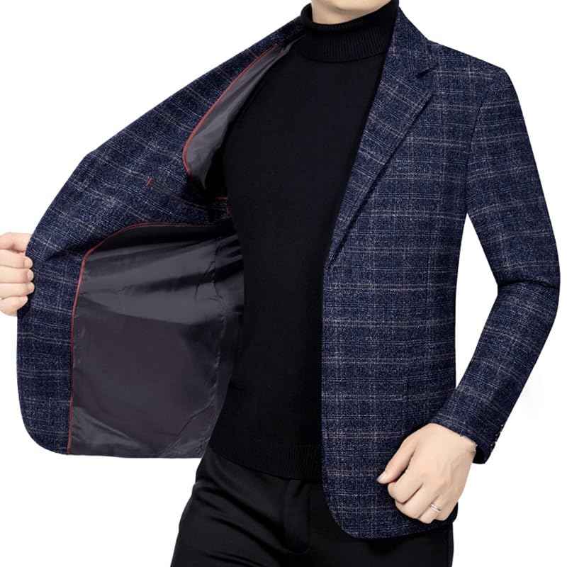 Mens Blue Plaid Casual Blazers Jacket Two Button Suit Lightweight Knit Sport Coat for Daily Party Business2