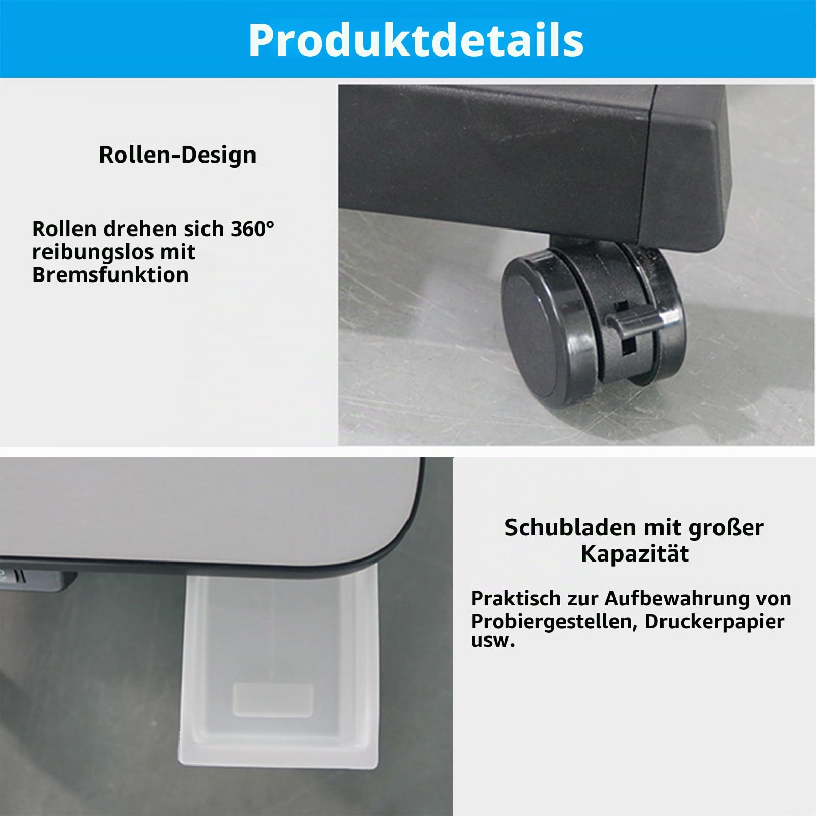 Optischer Hubtisch, motorisierter Instrumententisch, optometrischer Hubtisch mit motorisiertem Tisch zur einfachen Höhenverstellung um 180 mm, mit Schubladen mit großer Kapazität (schwarz)