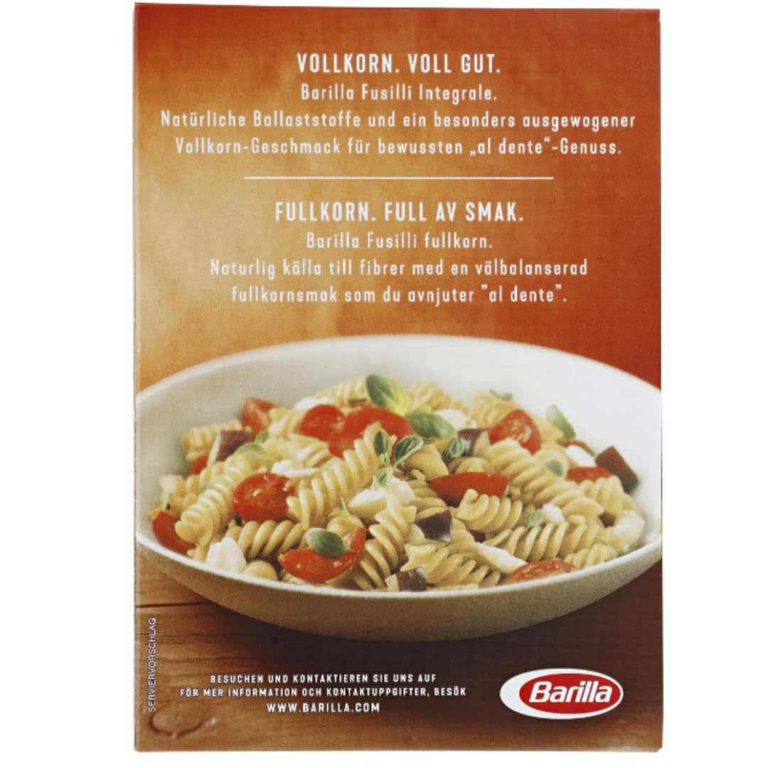 Pufai Barilla Pasta Integrale Vollkorn Fussili pasta 500 gramm x 12 Stück