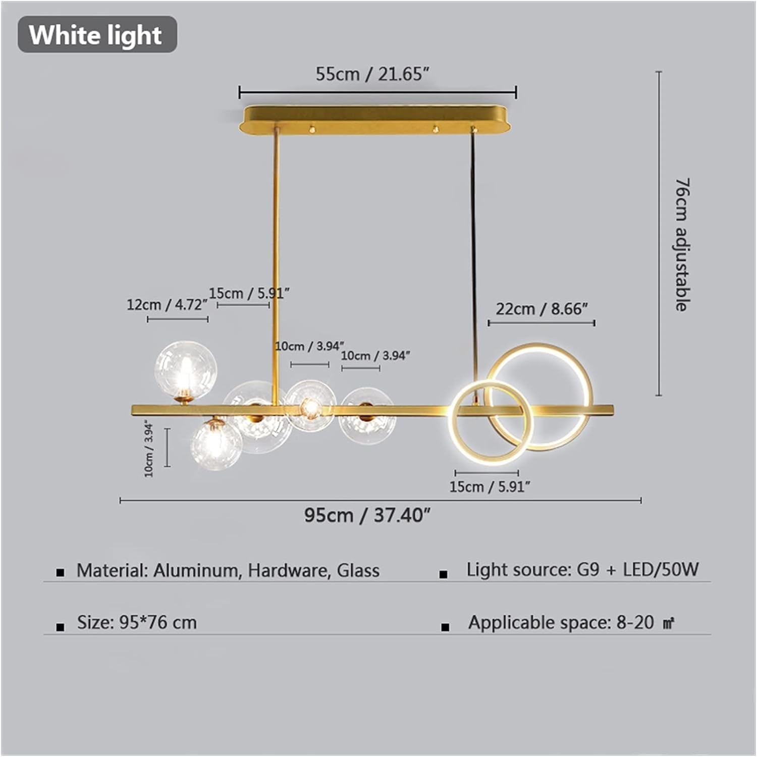 Żyrandole LED, nowoczesne szklane bańki lampy wiszące czarny/złoty długi wspornik wiszące lampy barowe żarówka G9 żarówka kompatybilna z jadalnią kuchnia restauracja, oświetlenie sufitowe