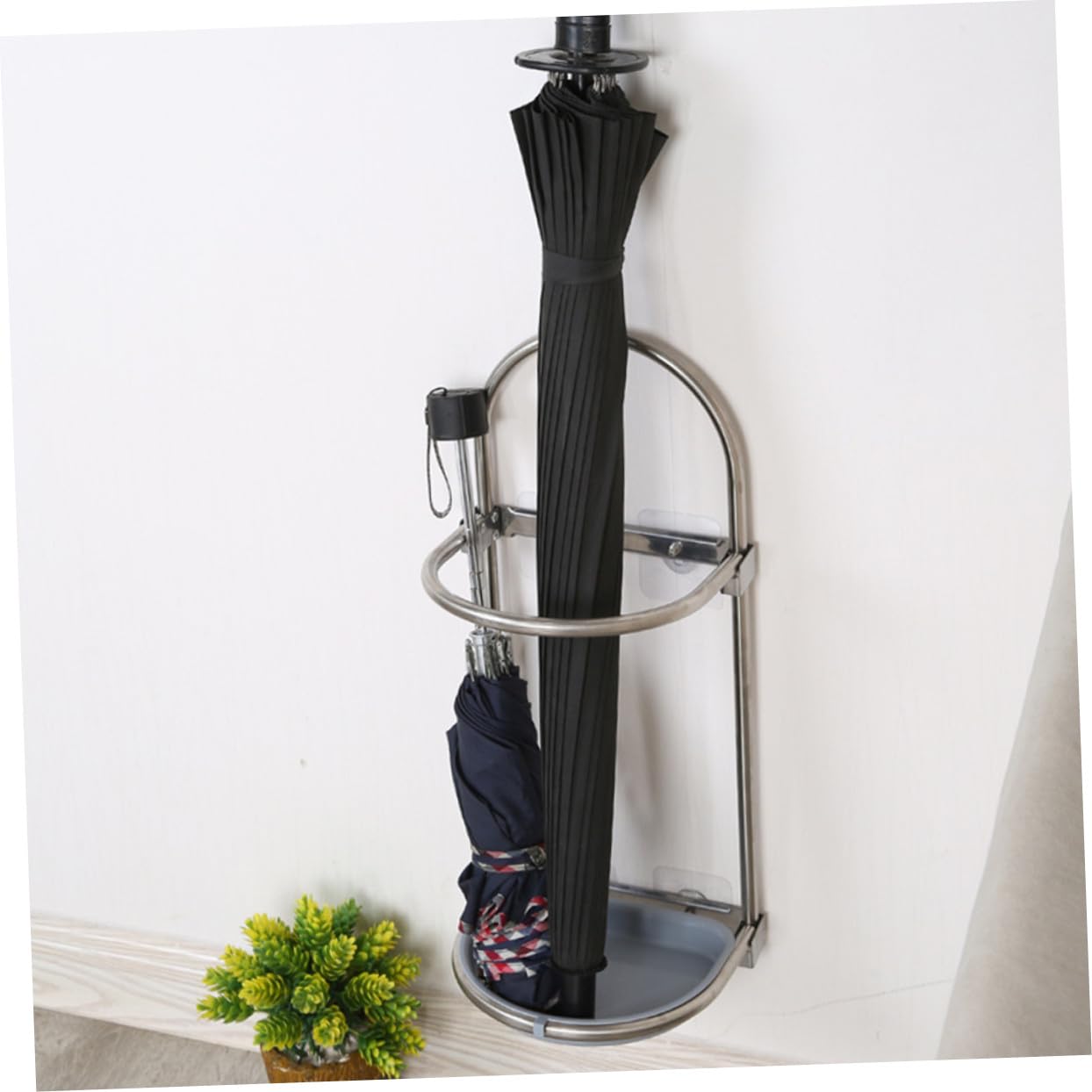 Porta Ombrelli da Parete Pieghevole in Acciaio Inox Blu | Grande Capienza, Uso per Casa e Ristorante, Installazione Multipla Parti in Plastica