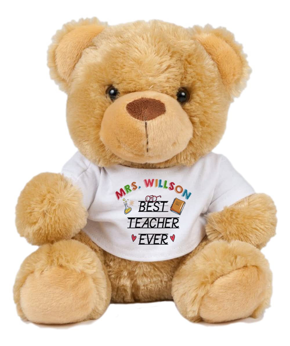 Best Teacher Ever Personalised themed Thanks Giving, End of School Year, Birthday, Christmas Soft Toys, Teddy Bear. (Brown Teddy)