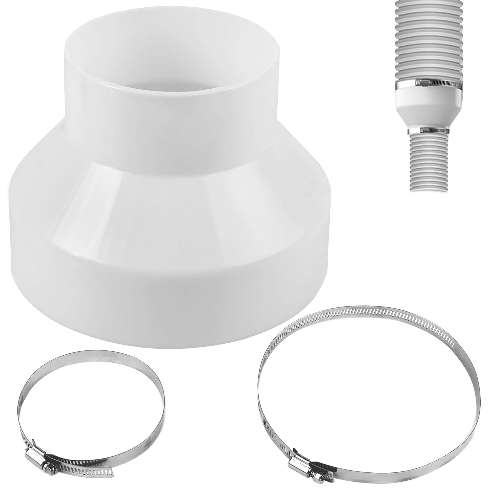 150mm-100mm/6-4 in Round Ducting Reducer with 2 Stainless Hose Clips, Circular Air Duct Reducing Adapter