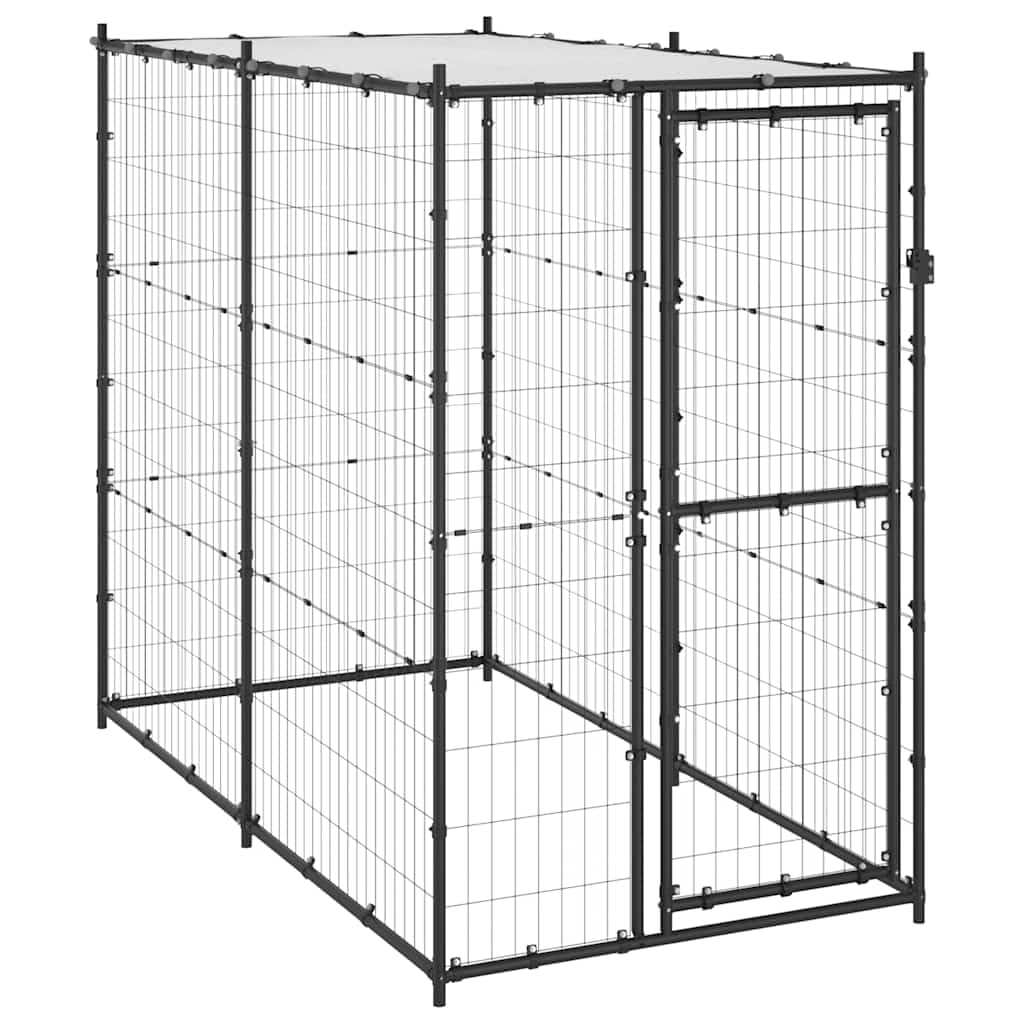 vidaXL Perrera para perros al aire libre, jaula para mascotas con puerta y techo, casa de parque para perros, valla de metal resistente para exteriores, para patio, acero