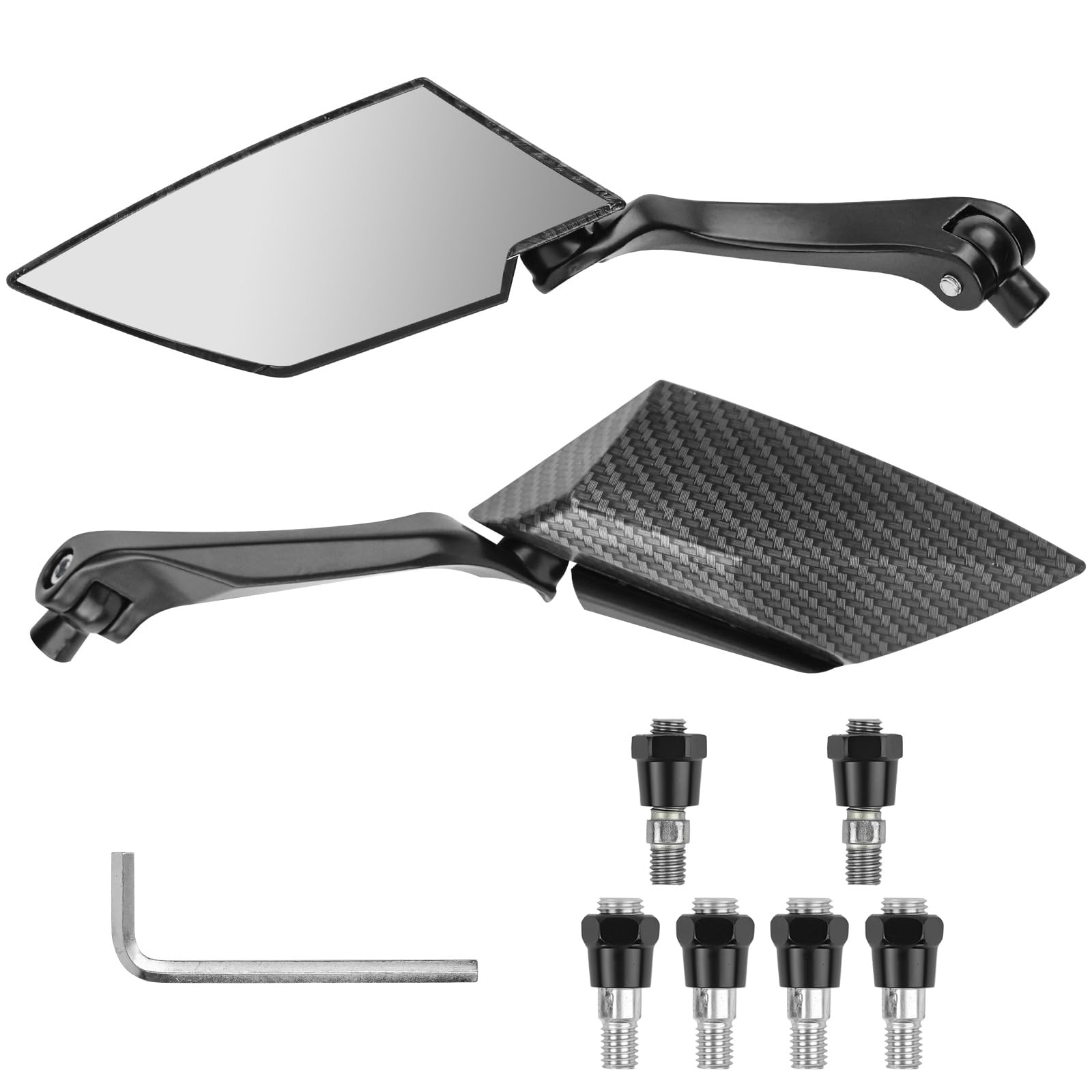 Riloer Set di 2 Specchietti moto universali, Specchietti scooter, Coppia specchietti laterali per moto in fibra di carbonio nero da 8 / 10mm