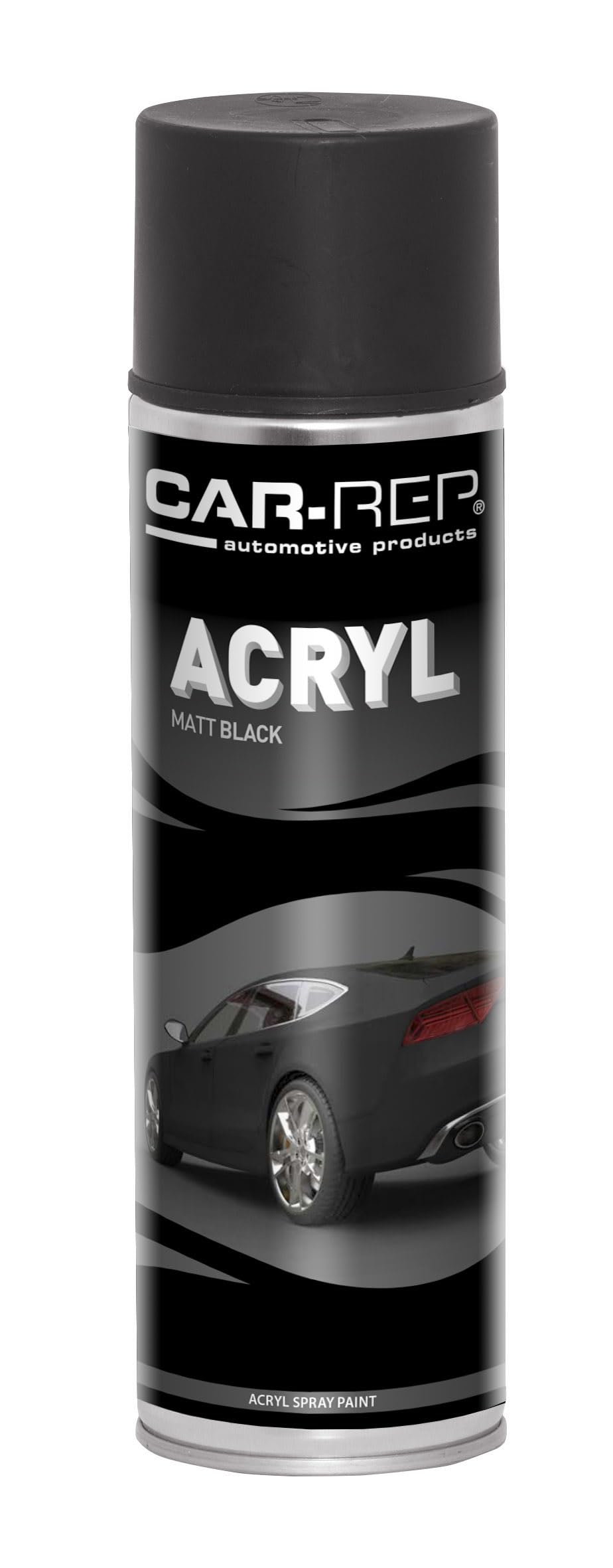 Car-Rep Acrylic Spray Paint Black Matt 500mL Fast Drying High Durability Finish