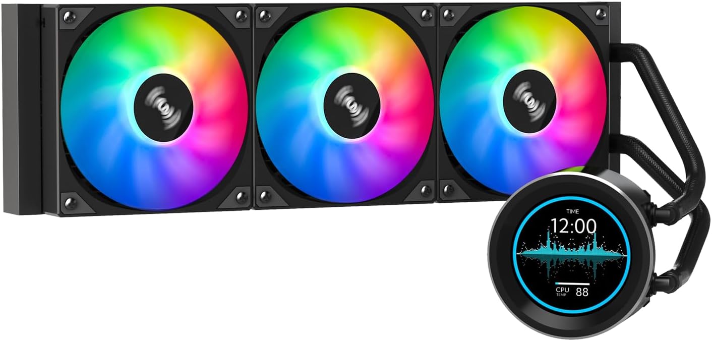 SAMA SM360 PRO 360mm ARGB Liquid CPU Cooler with 2.8" LCD Display, Silent PWM Fans, Aluminum Pump, 21 RGB Modes, Intel/AMD Compatible AIO Water Cooling, Black