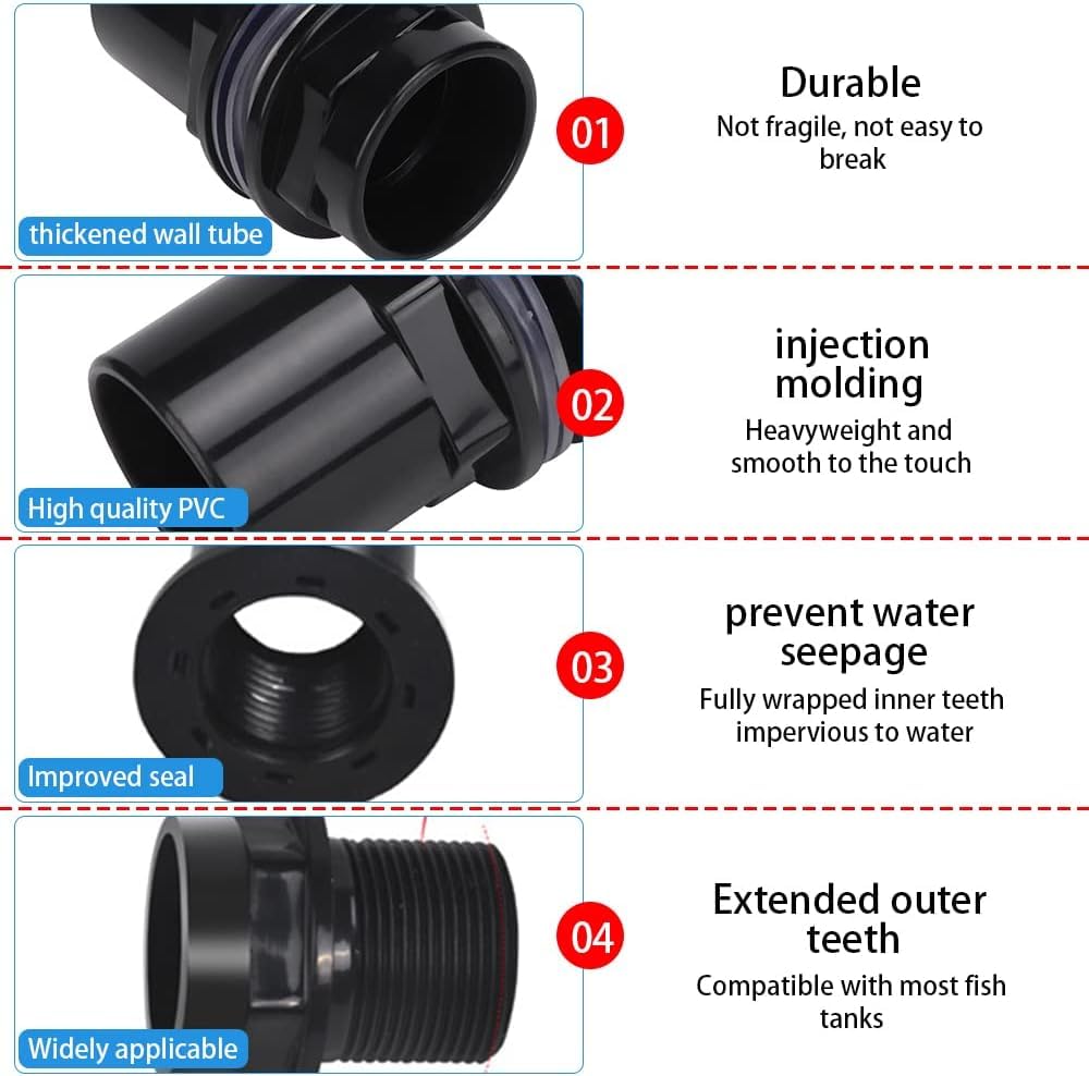 5 Pièces / Ensemble Connecteur de Tuyau D'eau D'aquarium Joint PVC Tube Droit Connecteur Réservoirs de Poissons Accessoires pour Aquarium Réservoir de Poissons(40mm)