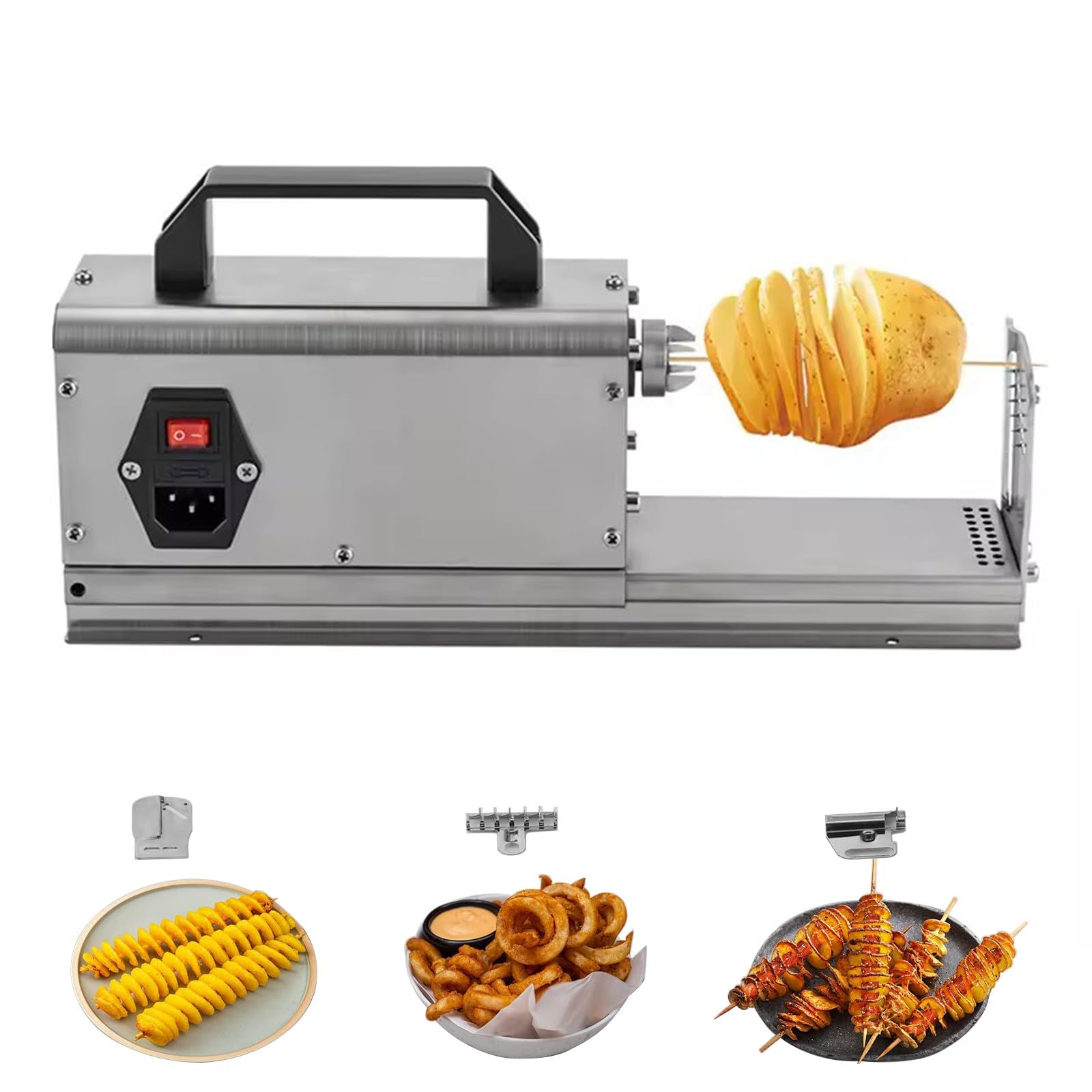 CWCQGH Electric Potato Slicer, Commercial French Fry Cutter, Stainless Steel Spiral Cutter for Twisted Potatoes and Curly Fries