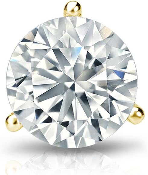 18k Gold Round SINGLE Diamond Stud Earring (1/8 to 1cttw, J-K, I1-I2) 3-Prong Martini set with Screw-back Diamond Wish
