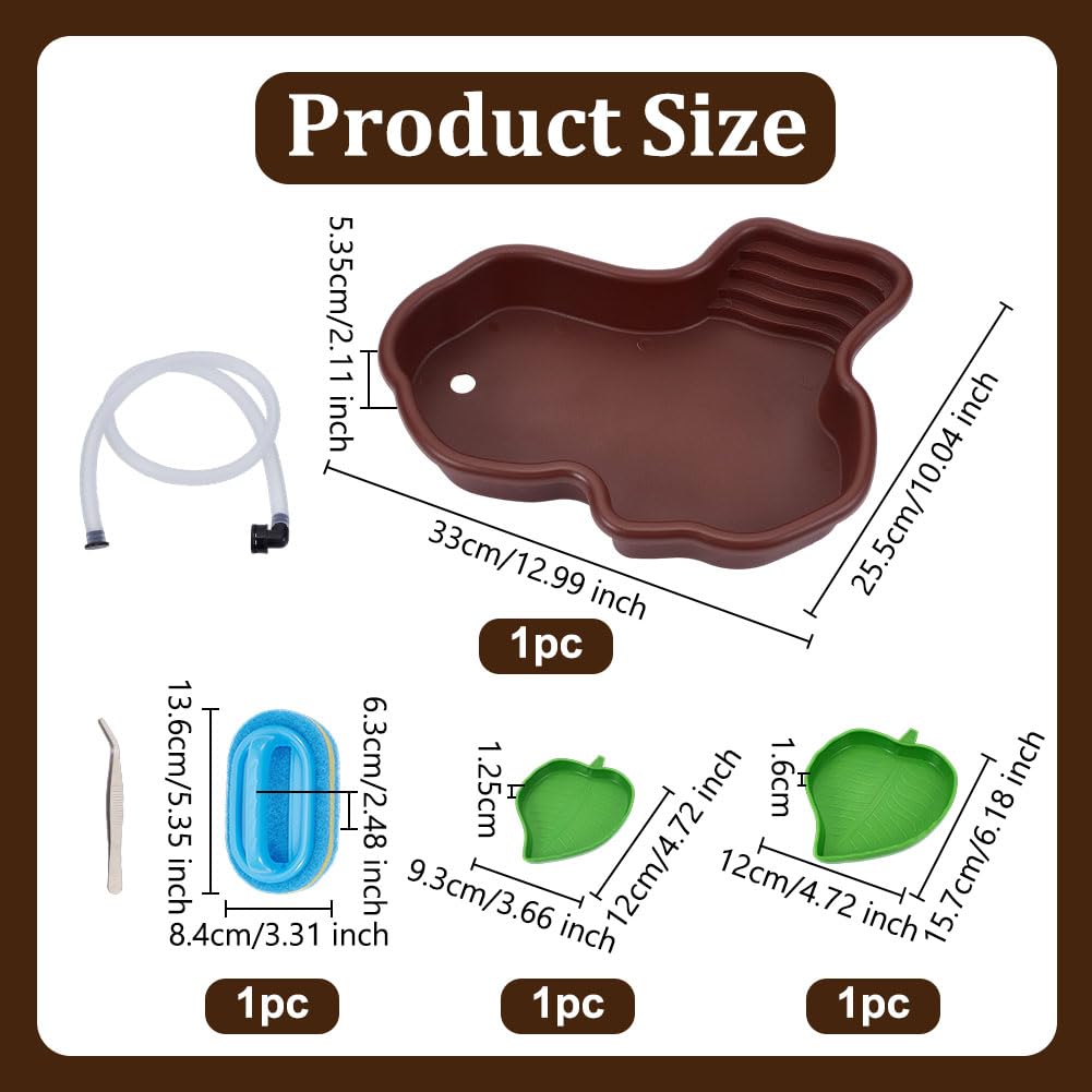 OLYCRAFT 5 piezas/set cuenco de agua para tortugas con comederos para reptiles y cepillo de limpieza antideslizante bañeras hábitat reptiles baño conjunto para tortugas ranas cordero lagartos