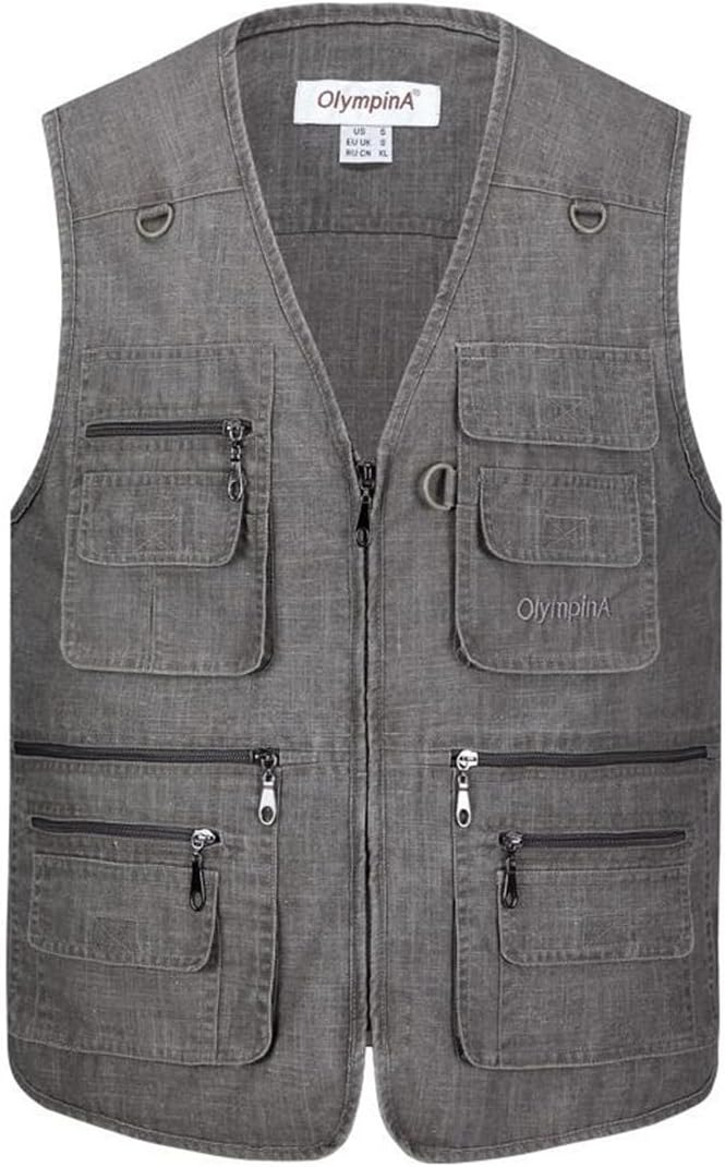 Alloaone Man Cotton Wasitcoat Vest With Many Pockets Summer Zipper Regular Sweatshirts