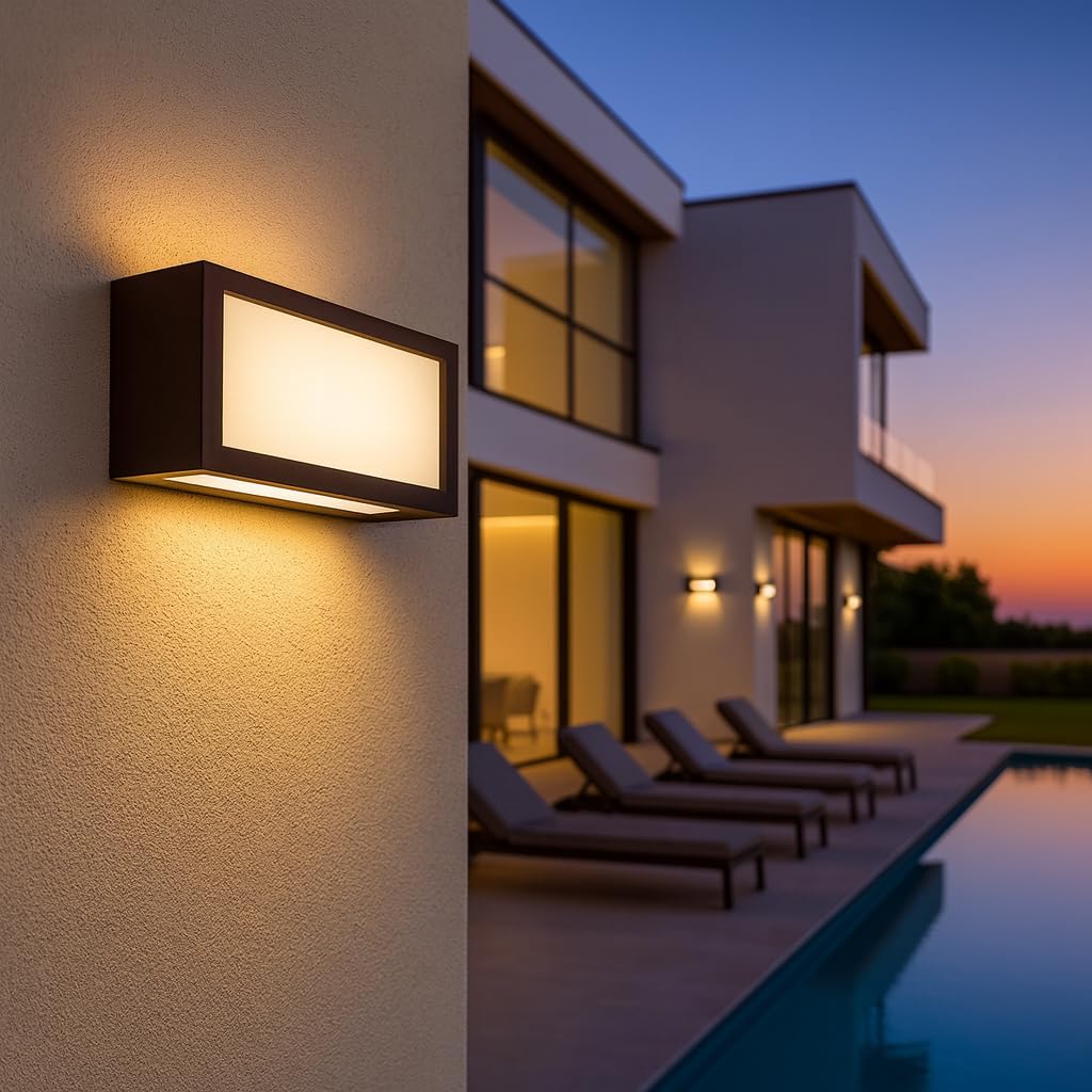 Dopa Applique da Parete Esterno Attacco E27 Design Rettangolare in Alluminio 3 Fasci di Luce Diffusa Lampada da Muro per Interno Balcone Terrazzo IP65 (Nero)