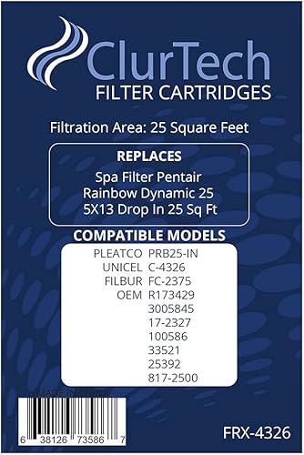 Miniatura 2 de ClurTech FRX-4326 Pentair Rainbow Dynamic - Cartucho de filtro de repuesto para piscina o spa de 25 pies cuadrados, paquete de 1, color blanco