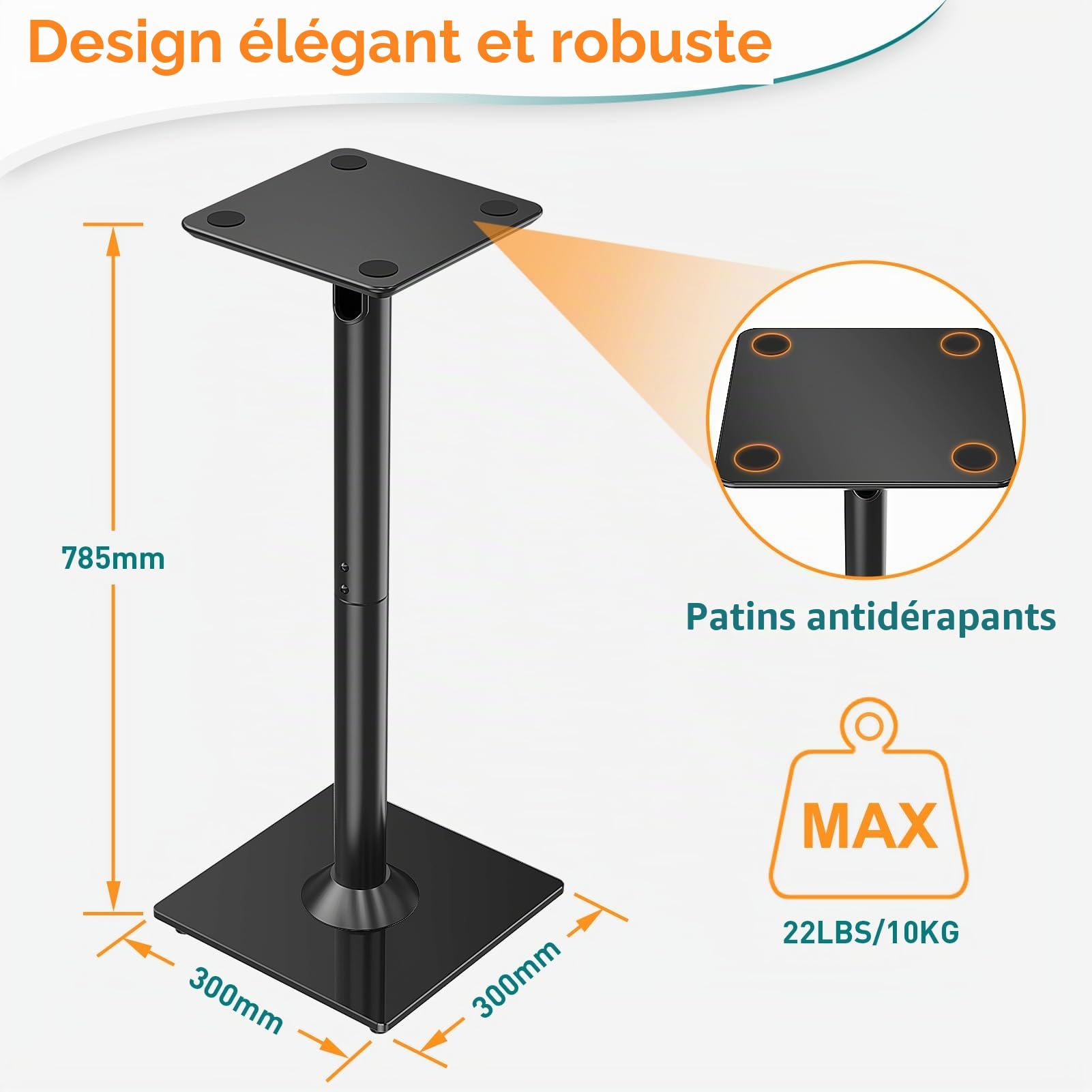 ELIVED 1 paire de supports universels de 808 mm de hauteur avec base en verre pour haut-parleurs satellite, étagères, gestion des câbles intégrée pour Teufel JBL Sony, etc. Capacité de charge de 10 kg