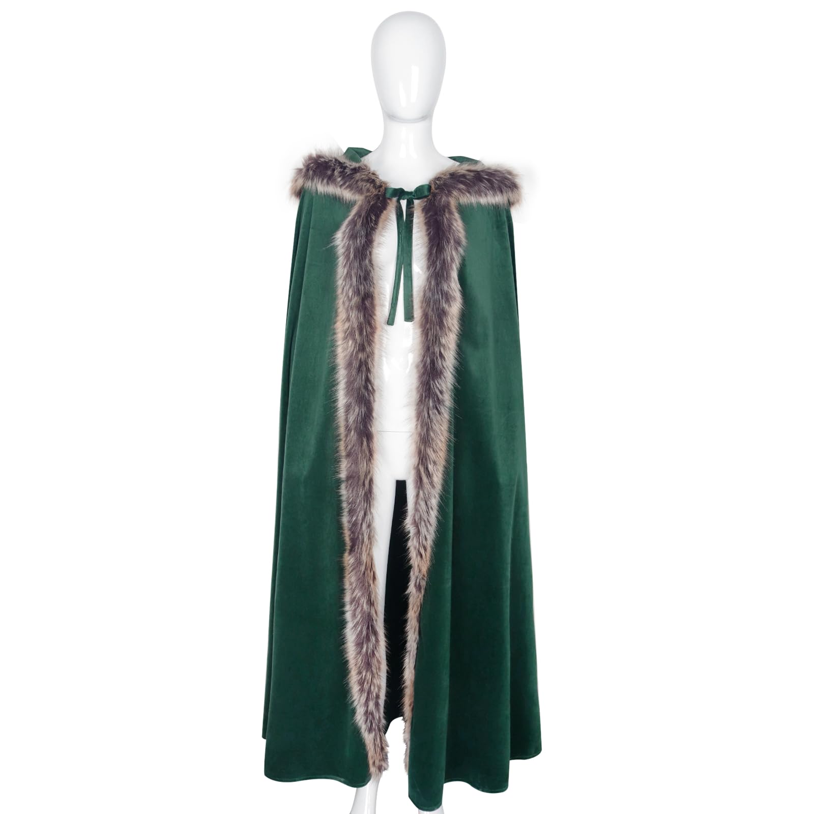 keland Capa de piel vikinga, capa medieval, terciopelo con capucha, color verde | Disfraz de vikingo para mujer y hombre, capa de piel con capucha, Halloween, cosplay, festival medieval, carnaval, invierno