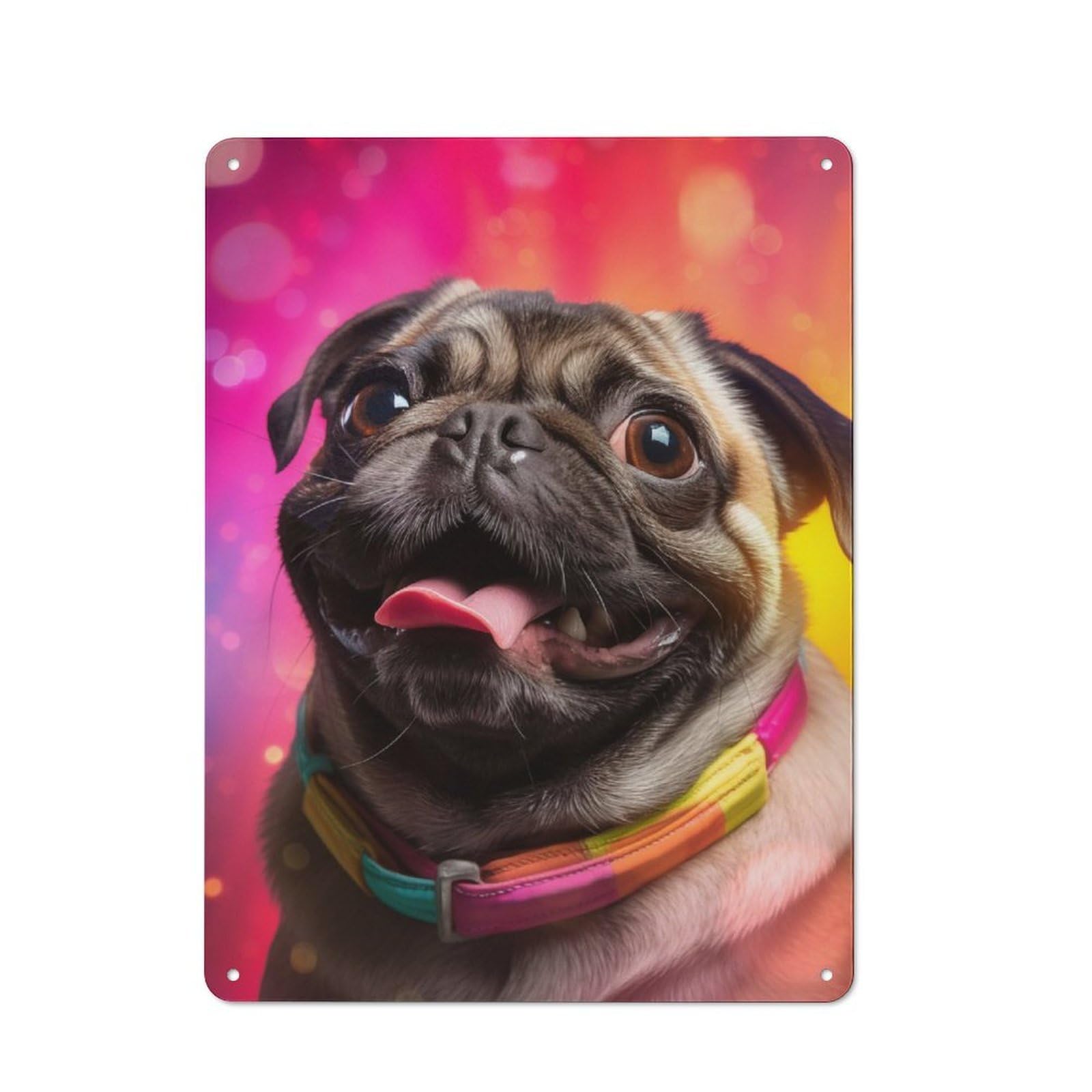 Junmoney Pug Fiesta Retro Metal Sign 40X30cm Featuring For Living Room Wall, For Vintage Wall Decor Fans, For Themed Room Decoration