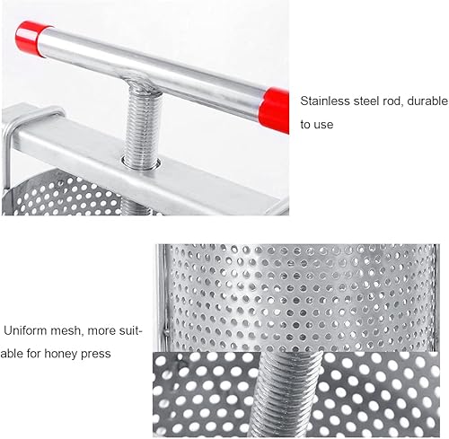 Miniatura 4 de Prensador de miel, 13.8 in de diámetro, de acero inoxidable, manual para el hogar, extractor de miel, multifuncional, herramienta de apicultura con