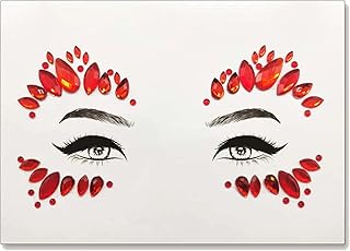 ستيكرات لاصقة تاتو كريستالية مؤقتة للاحتفالات والحفلات من ذا باك، مصنوعة من حجر الراين والحجر الكريم للعين والأظافر والوجه للنساء (لون احمر كريز)