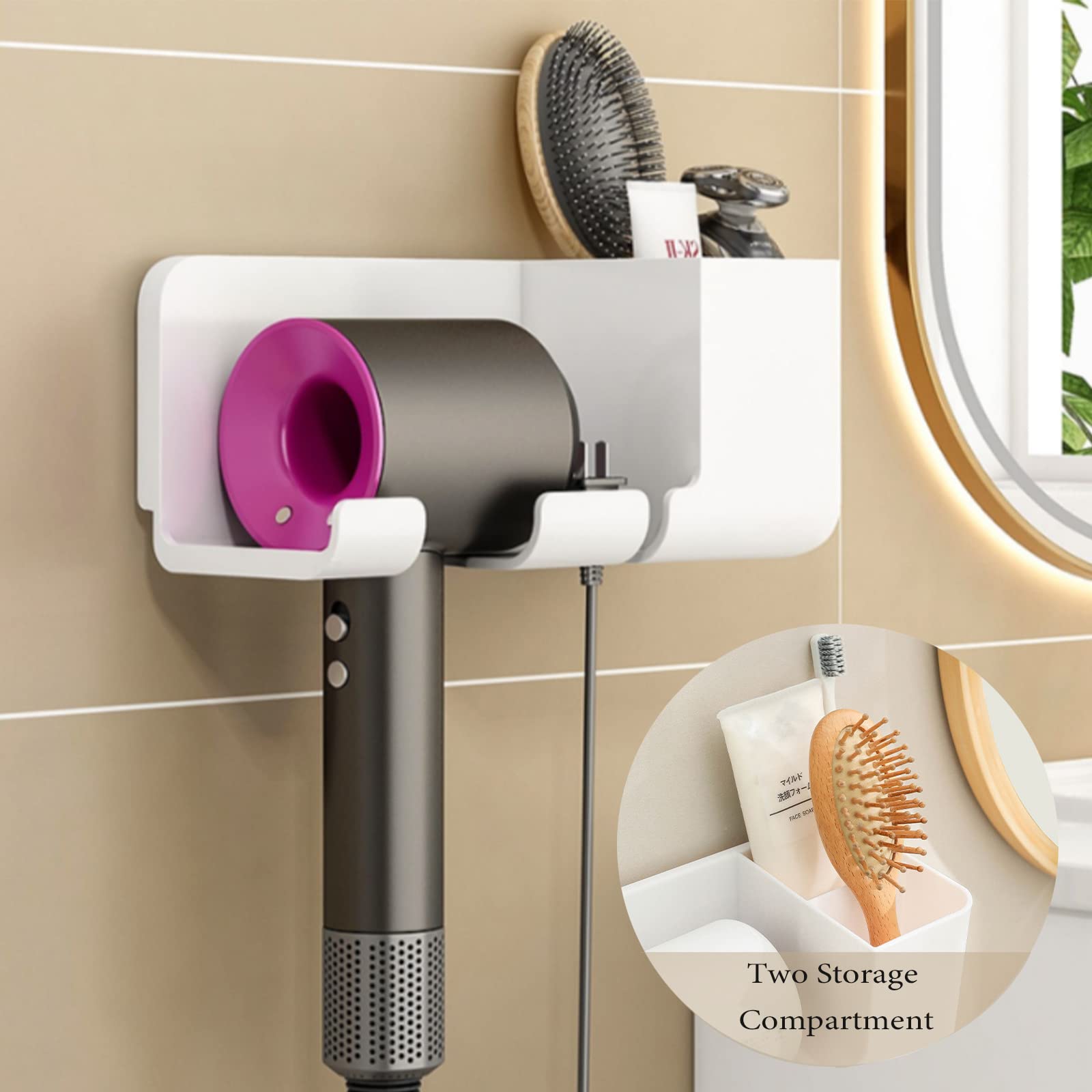 1 Pcs Porte SèChe Cheveux, Avec Support De Prise Et Espace De Rangement, Support Pour SèChe-Cheveux Mural, Pour Les Salles De Bains Les Chambres Et Les HTels (Noir