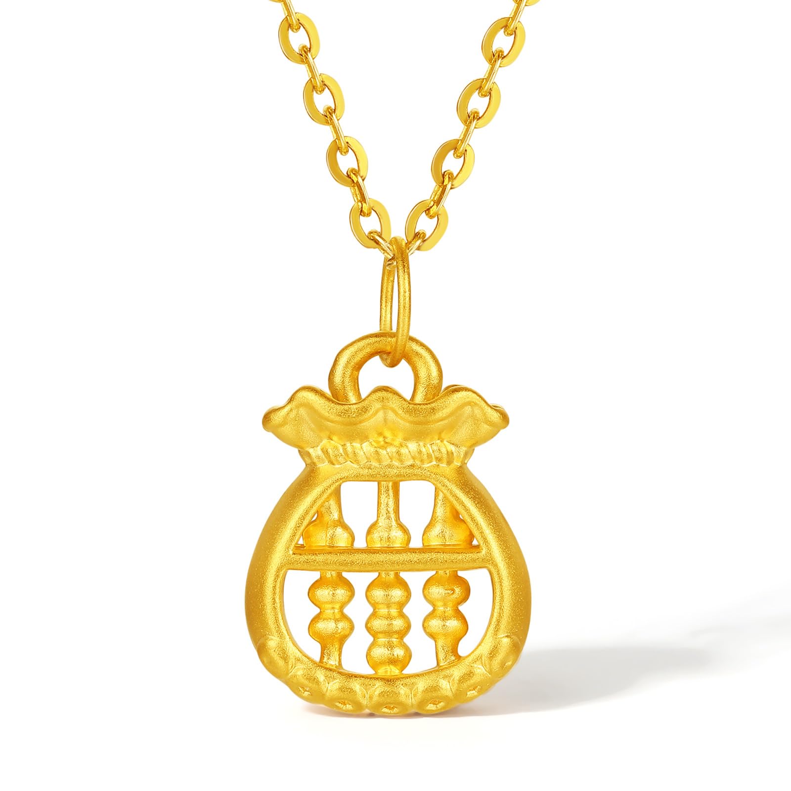ZHOU LIU FU 24K Gold Anhänger Gelbgold Lucky Bag Charm Schmuck für Damen Ehefrau Mutter Liebhaber Geschenk Valentinstag Geburtstag Jahrestag (Ohne Halskette)