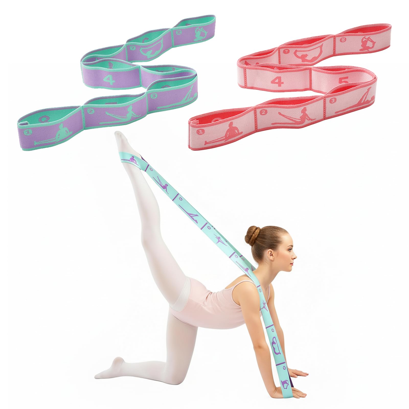 2 Pcs Elastici Fitness,Elastico Fitness,Bande Elastiche Fitness,Elastico Fasce di Resistenza,Fasce Elastiche, Sono Viola Verde + Rosa, con Eccellente Durata, Ripiegabilità e Leggerezza