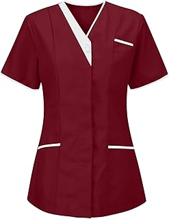 Scrubs Uniforms Women Vneck Short Sleeve Sweatshirt Button Down Pocket Tshirt Nurses Tunic Uniform Clinic Carer Protective Clothing Tops Ladies Plain Plus Size Breathable Medical Uniforms & Scrubs
