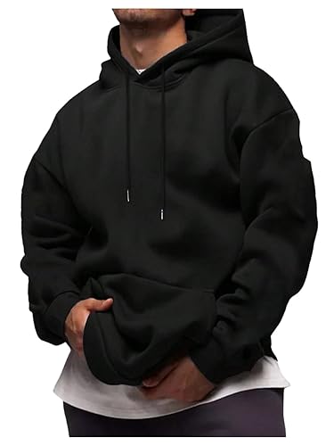 Men's Drawstring Loose Hoodie Vintage Drop Shoulder Sweatshirt with Pockets