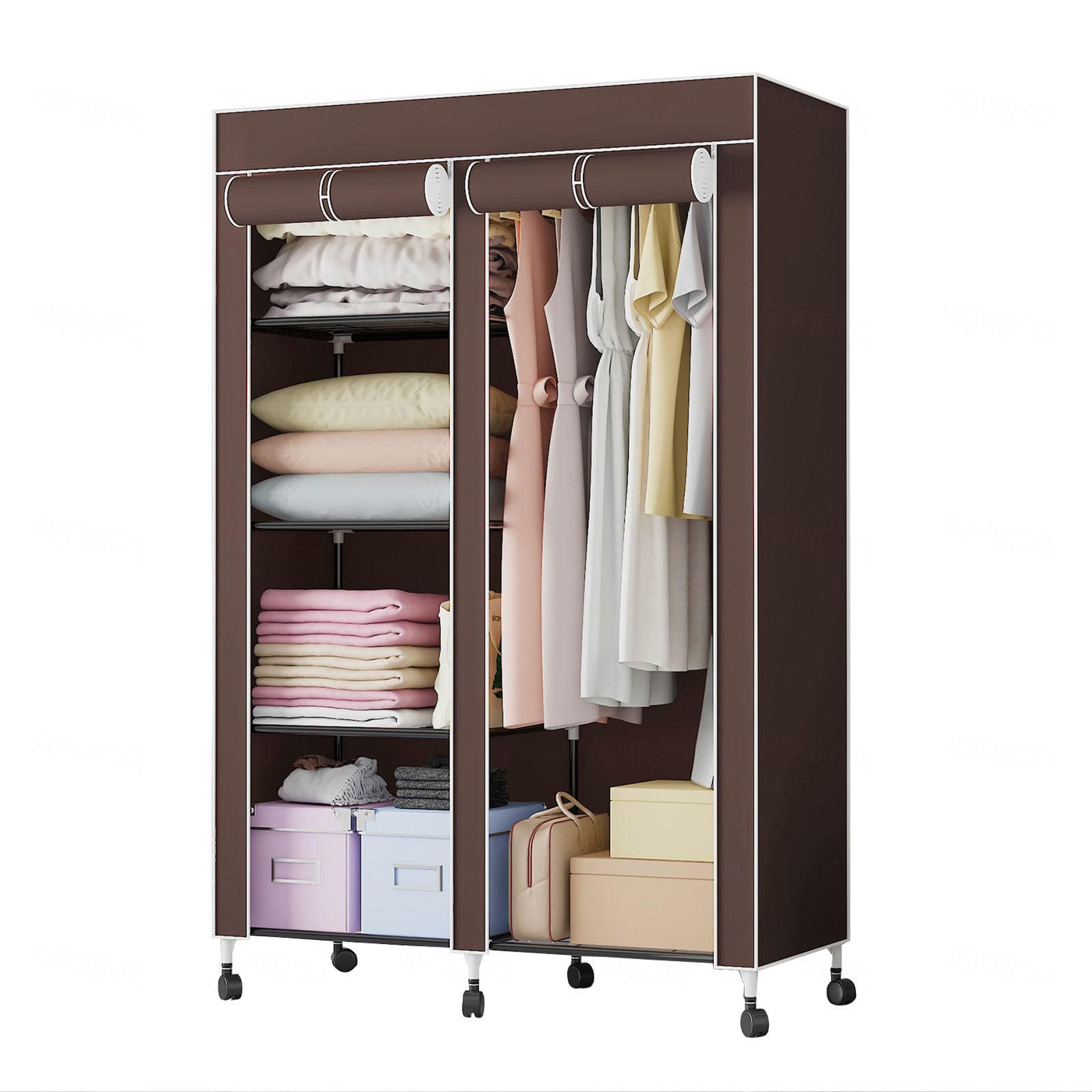 Organisateur de rangement pour placard en toile marron pour suspendre les vêtements