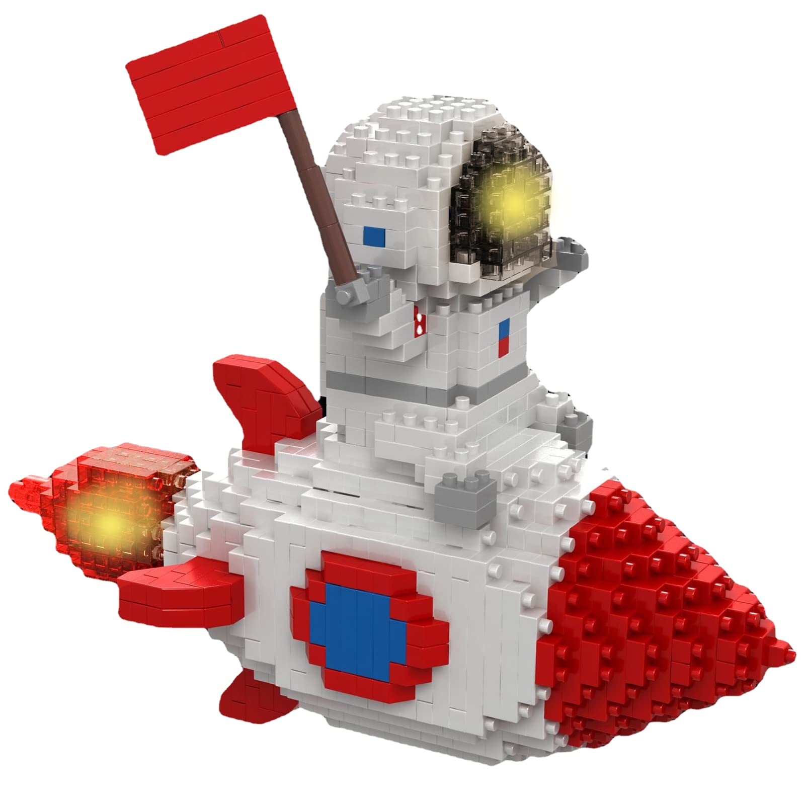 Astronaut Mini Building Blocks Micro Building Kits for Kids and Adults Space Toys with LED Lighting Kit Riding A Rocket - Compatible with Nano (1088 Pieces)