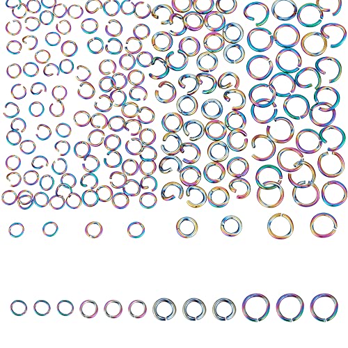 Unicraftale About 200Pcs 4 Sizes Open Jumps Rings Rainbow Color Connector Rings 2.5-4.4Mm Inner Diameter Stainless Steel Metal Jump Ring Jewelry Connectors For Diy Jewelry Making #TOP6