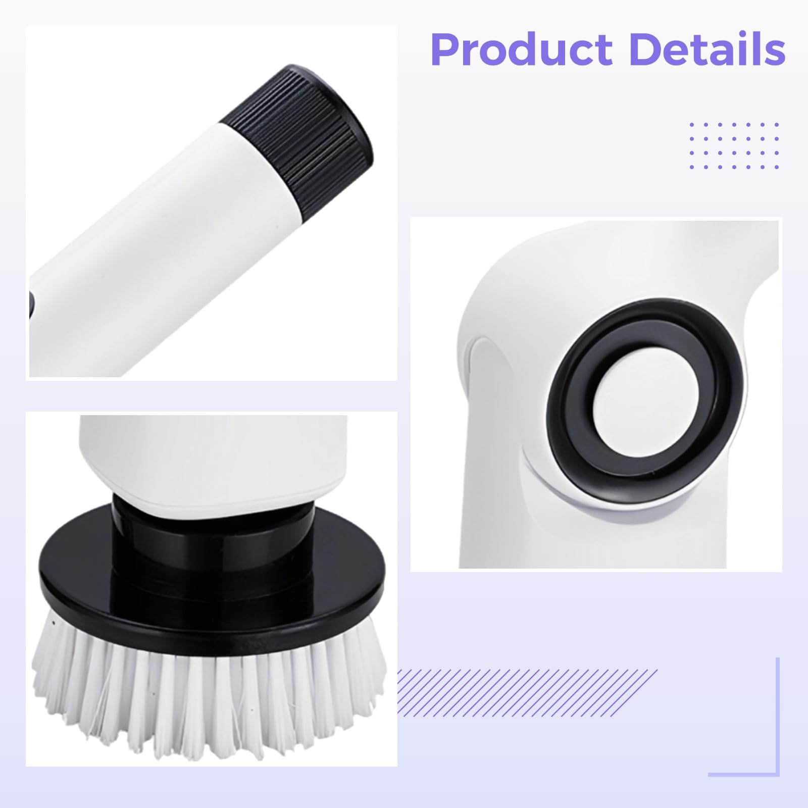 Limpiador eléctrico de baño, limpiador inalámbrico 7 en 1 con mango de extensión, 450 RPM, resistente al agua