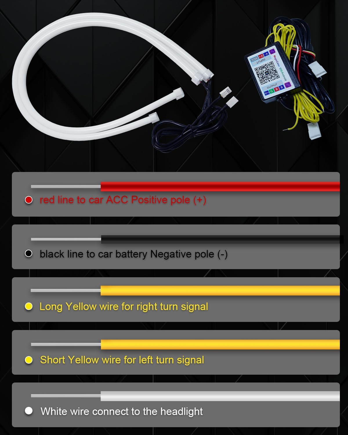 Qasim Sequential LED Strips APP Bluetooth Control RGB Multi Color Headlight 24Inch LED Daytime Running Lights Flexible DRL Tube Strip 12V 2-Pack