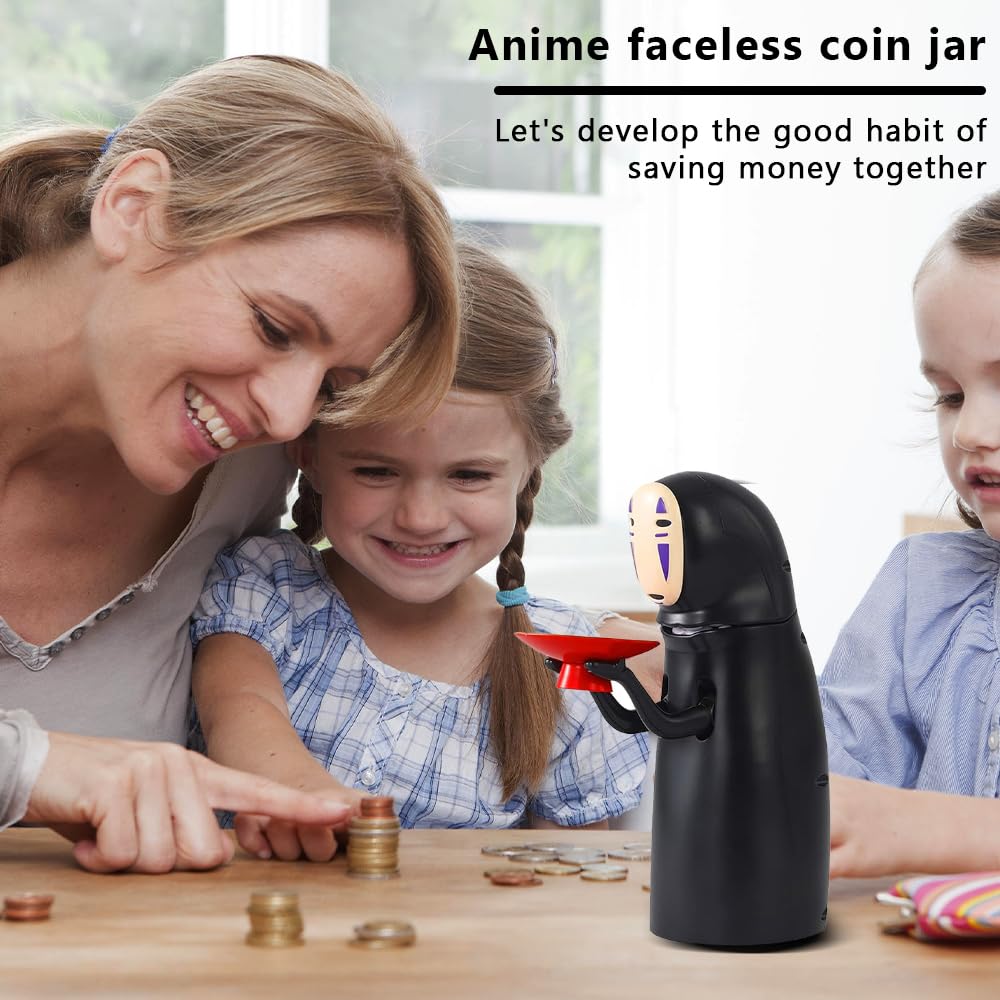Salvadanaio Anime Cartone Divertente, Salvadanaio Elettronico con Effetto Sonoro Singhiozzo, Deglutizione Automatica delle Monete Creativo, Bambini e Decorazioni per la Casa, black