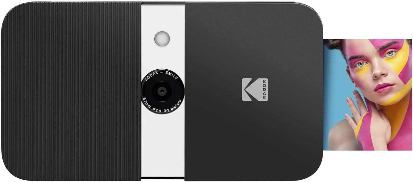 Zink KODAK Smile Instant Print Digital Camera – Slide-Open 10MP Camera w/2x3 Zink Printer (Black/ White)