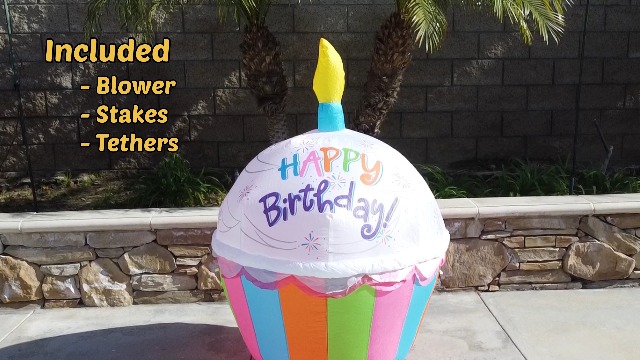 Watch 4 Foot Tall Happy Birthday Inflatable Cupcake with Candle on ...