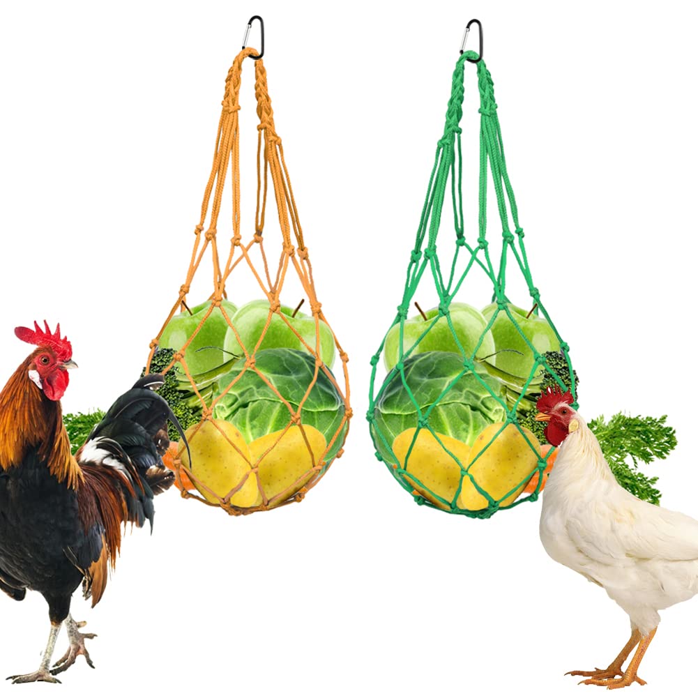 Chicken Vegetable String Bag Poultry Fruit Holder Chicken Cabbage Feeder Treat Feeding Tool with Hook for Hens Chicken Coop Toy for Hen Goose Duck