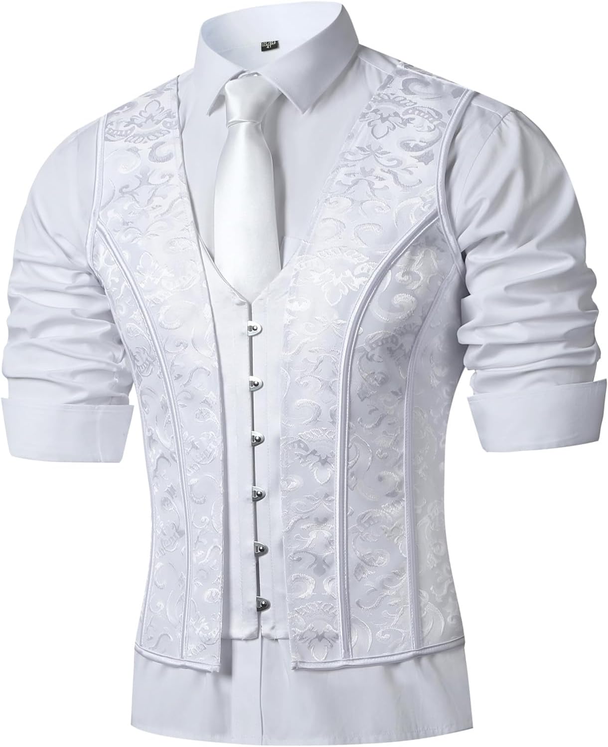 Men Corset Suit Vest White Dress Waistcoat Slimm Fit Medieval Tops For Wedding Stage