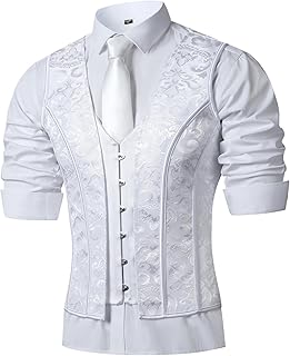 Men Corset Suit Vest White Dress Waistcoat Slimm Fit Medieval Tops For Wedding Stage