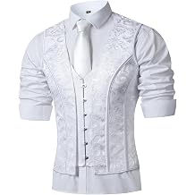 Men Corset Suit Vest White Dress Waistcoat Slimm Fit Medieval Tops For Wedding Stage