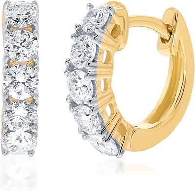 【新品首饰】1/2-2 CT TW Lab Grown Diamond Huggie Hoop Earrings for Women | 925 Sterling Silver Diamond Huggie Earrings | Ideal Gift for Her