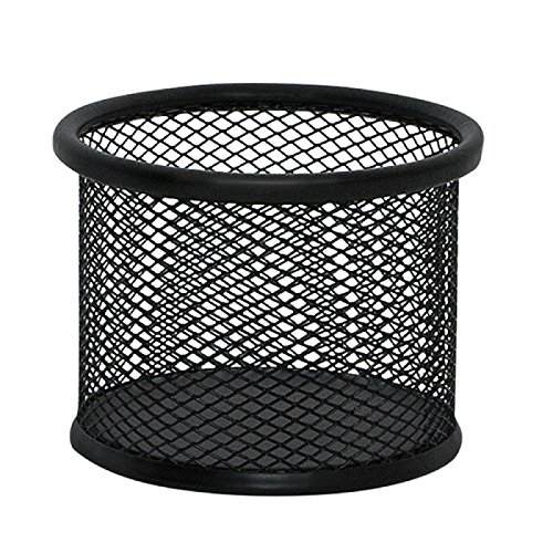 Q-Connect KF16571 Schreibtisch-Organizer Rund/aus Lackiertem Metallgeflecht/Schwarz/Mesh Metall Büro-Organizer Desk Organizer/Anti-Rutsch-Füße/ 9 x 6,8 cm