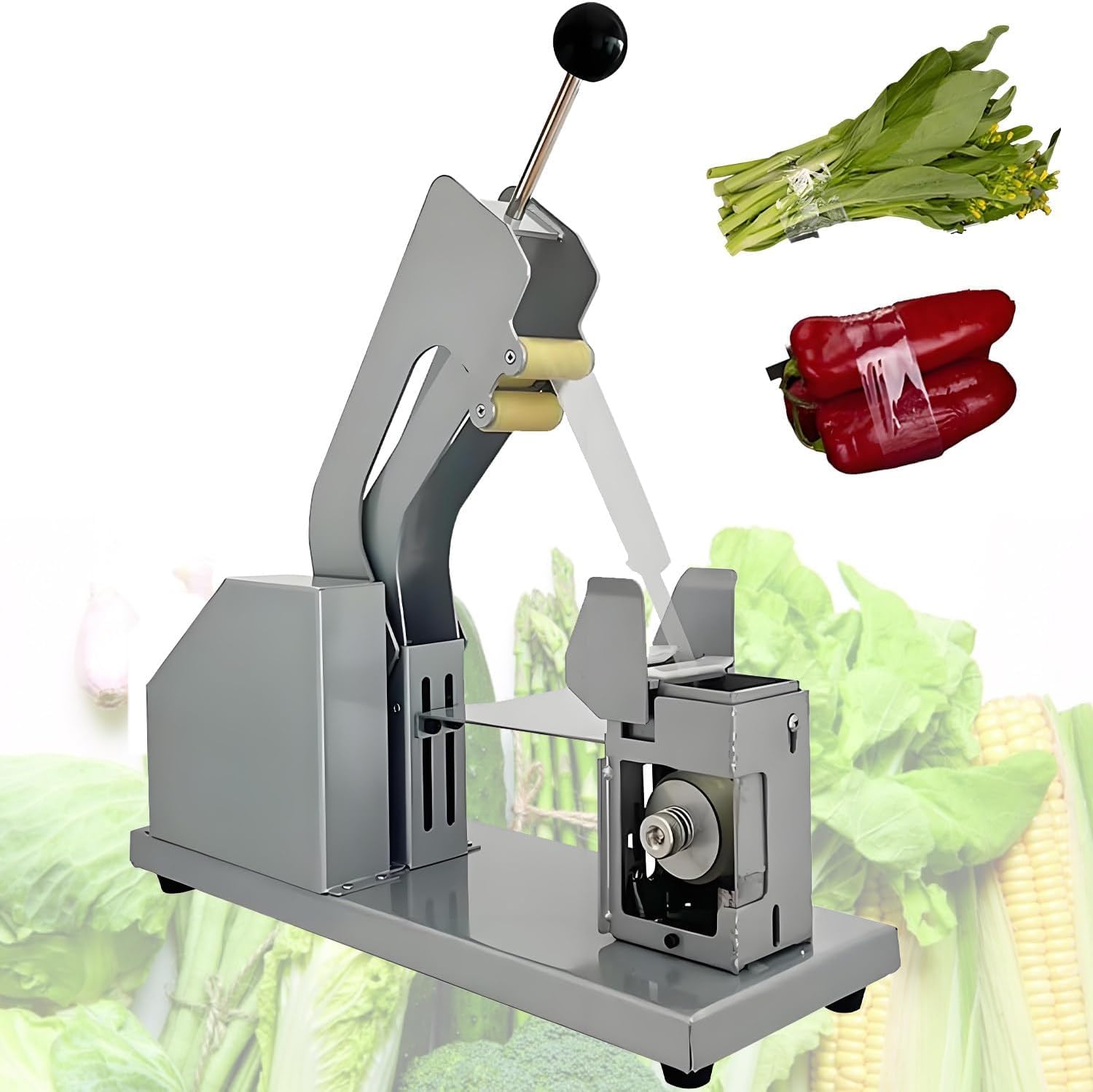 Semi-Automatique de Conditionnement de légumes sous Film et Ruban PE/PVC, Serrage réglable, supermarchés et marchés de producteurs.