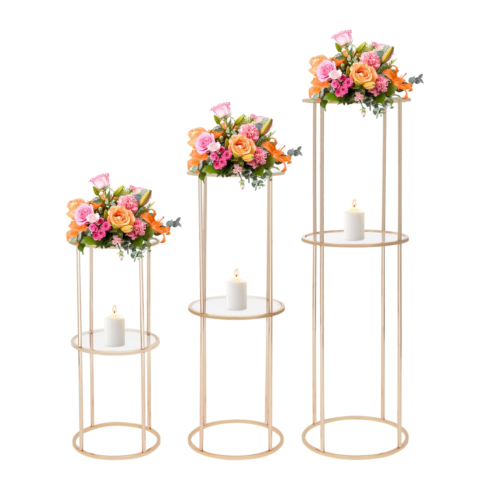 Lussuoso supporto per fiori di matrimonio, set da 3 pezzi, 100,80,60 cm, in metallo e acrilico con piastre in acrilico, moderno, per decorazioni rustiche, matrimoni, feste, eventi (oro)