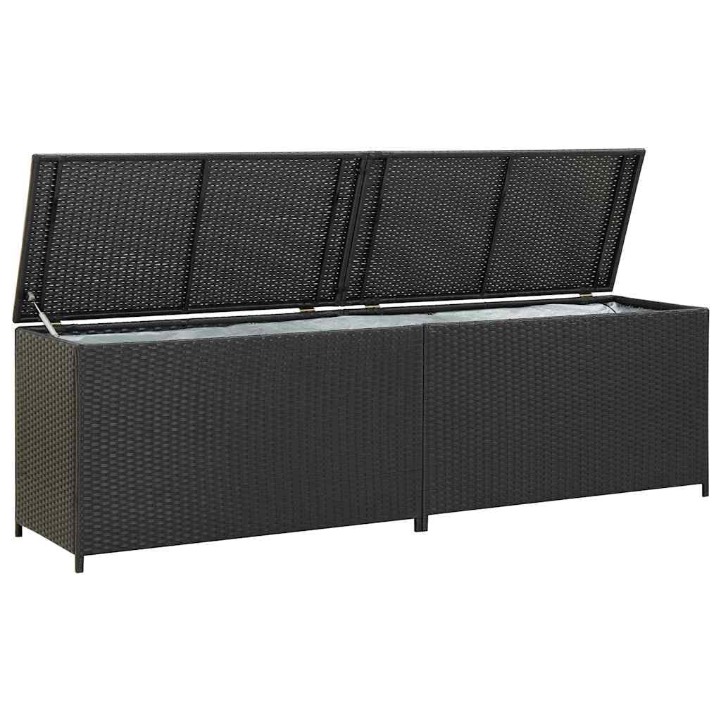 Gartenbox Poly Rattan Auflagenbox 200x50x60 cm Schwarz mit Gasdruckfeder, wetterfest, wasserdicht, stabiler Stahlrahmen, großer Stauraum für Balkon Terrasse Outdoor