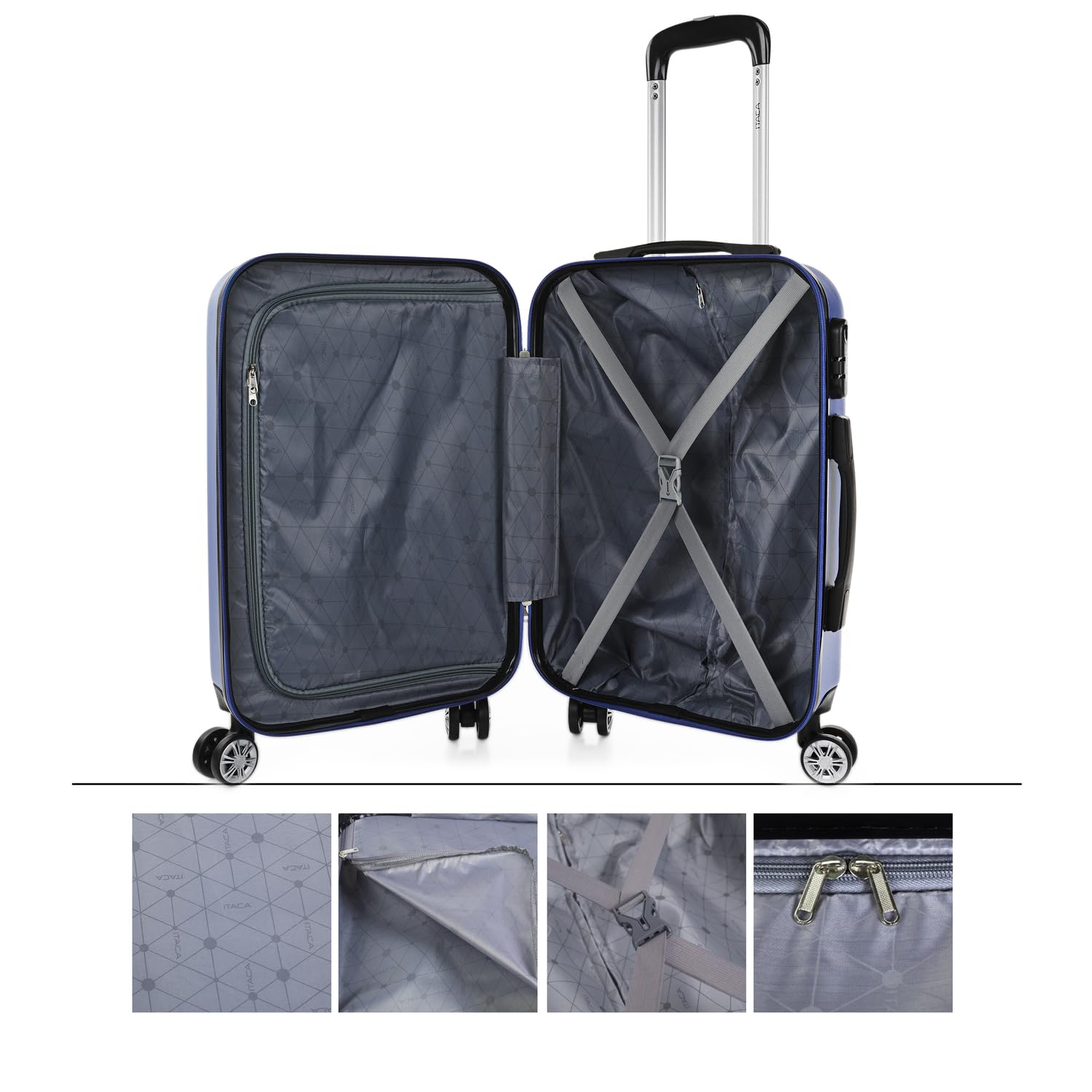 ITACA - Großer Koffer, Koffer Hartschale Und Koffer Mit Rollen Für Komfortable Reisen Mit Stabiler Bauweise, Modernem Design Und Sicherem Transport Zahlenschloss Erweiterbar., Saphirblau