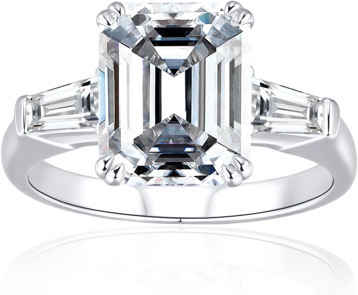 4ct Moissanite Engagement Rings for Women,3 Stone Square D Color VVS1 18K White Gold Plated 925 Sterling Silver, Cut Lab Created Diamond Wedding Promise Jewelry