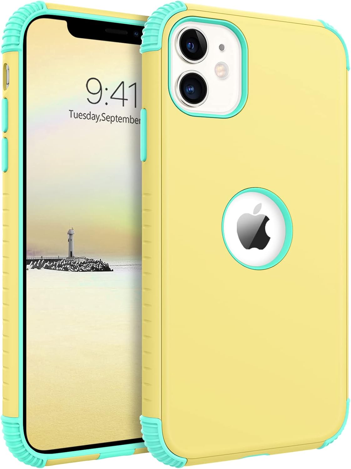 BENTOBEN iPhone 11 Case, Phone Case iPhone 11, Heavy Duty 2 in 1 Full Body Rugged Shockproof Protection Hybrid Hard PC Bumper Drop Protective Girls Women Boy Men Covers for iPhone 11, Yellow/Mint