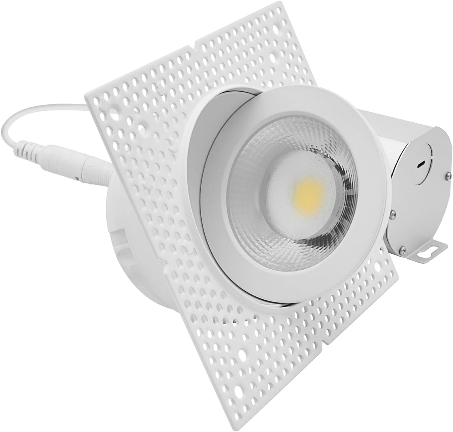 LUXRITE 4 Inch Trimless Gimbal LED Recessed Lighting, 20W, 2000LM, 5CCT Selectable 2700K-5000K, 38° Beam Angle, Dual Dimmable, Directional Push-n-Lock Spotlight, CRI 90, Damp & IC Rated, ETL White